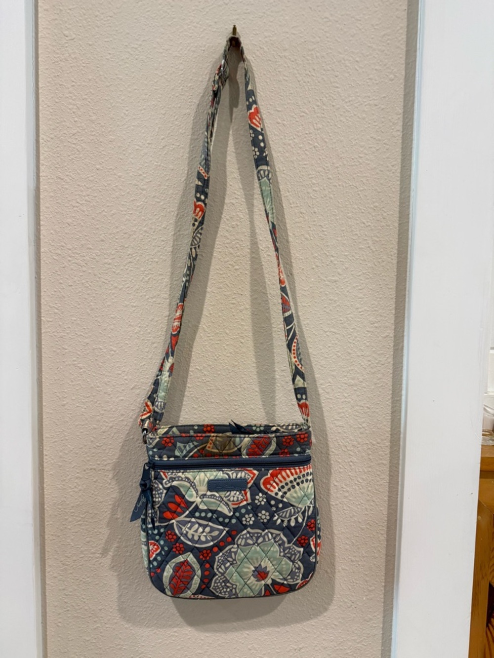 Vera Bradley Navy Floral Quilted Crossbody with Coral Accents